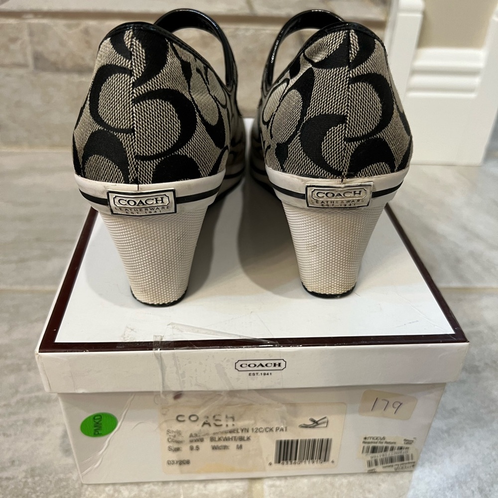 Coach Dannielyn mary jane style black/gray/white wedges, used, 9.5